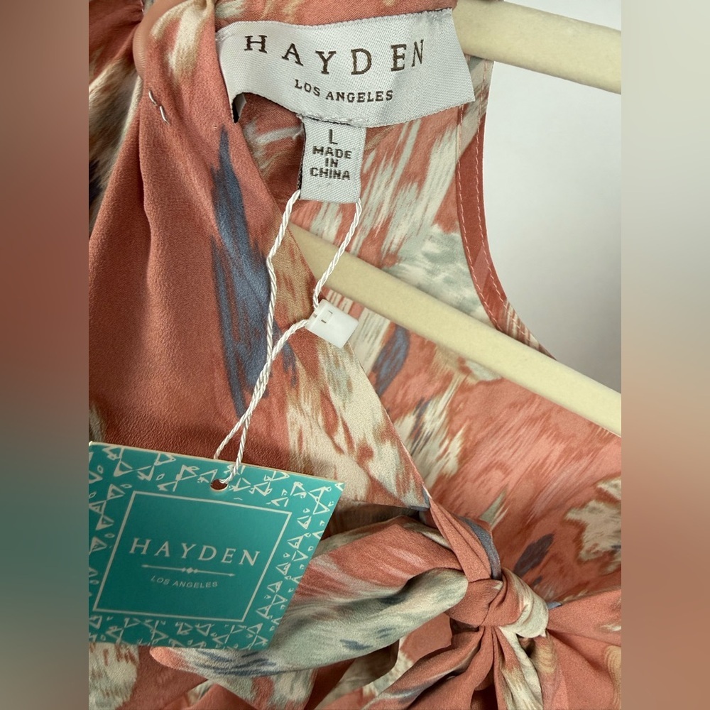 Hayden LA Abstract Print Puff Sleeve Cutout Back Tiered Midi Dress NWT - Picture 5 of 5